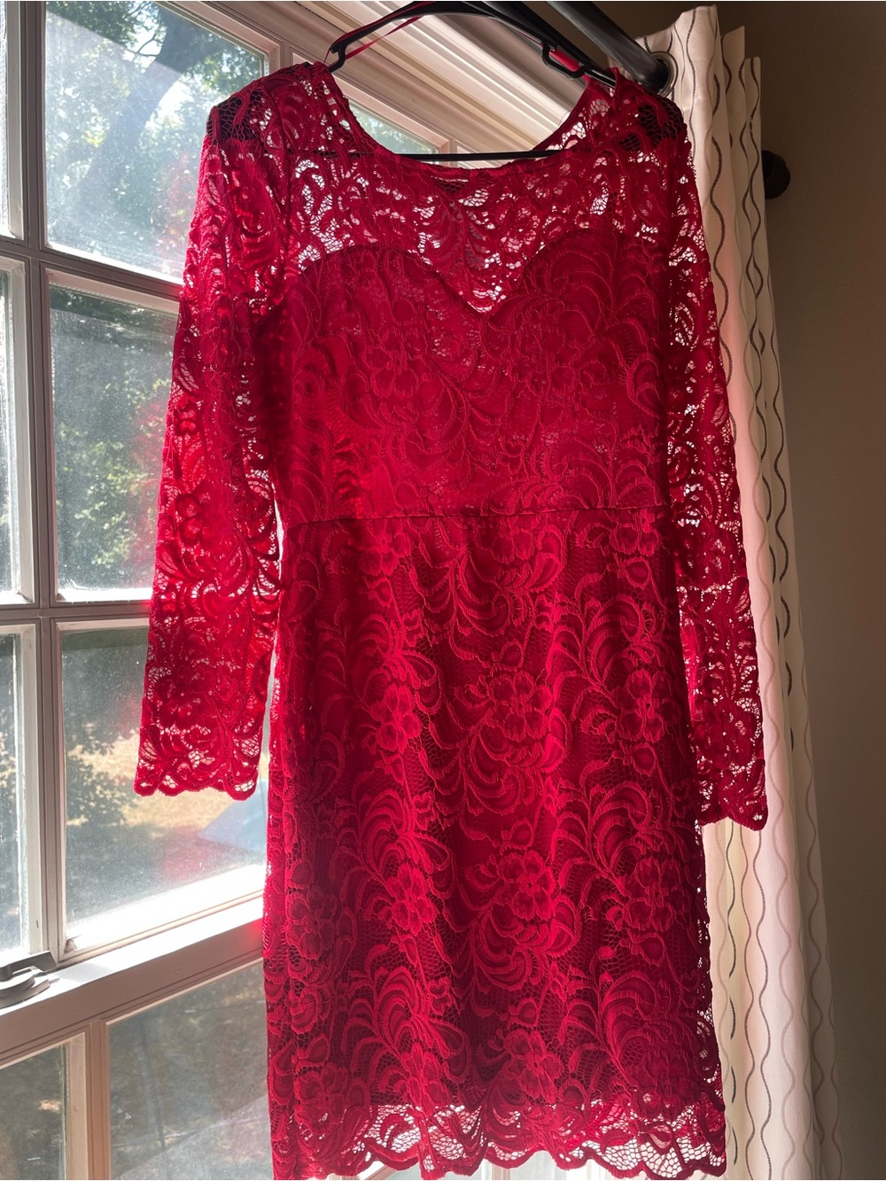 Homecoming Ambiance Red Lace Long Sleeve Sheath Dress - Picture 1 of 7